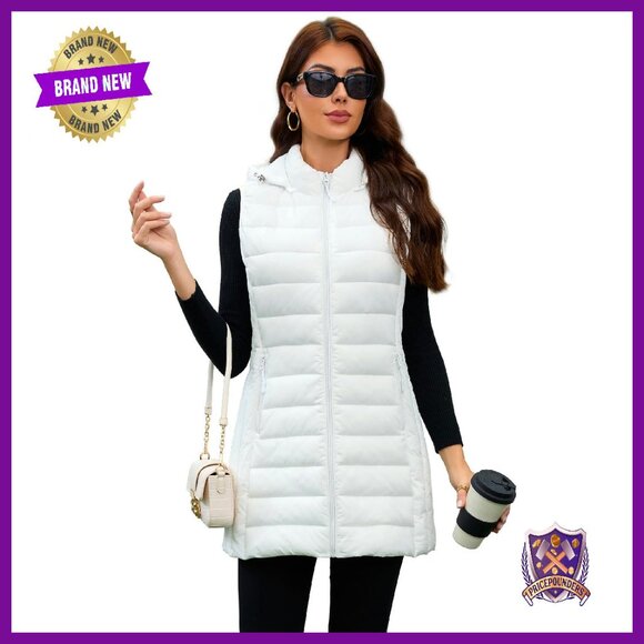 Lightweight Packable Puffer Vest with Hood Sleeveless for Layering